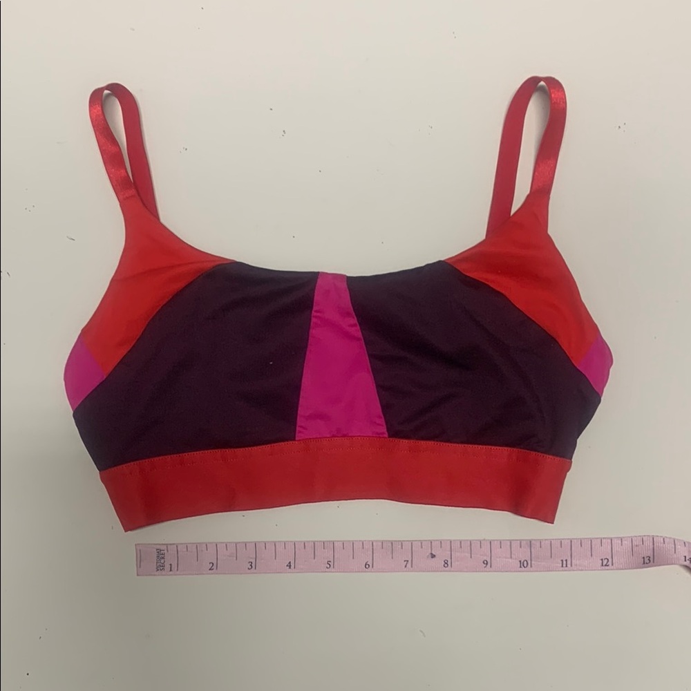 Red and Pink Colorblock Sports Bra with Scoop Neck